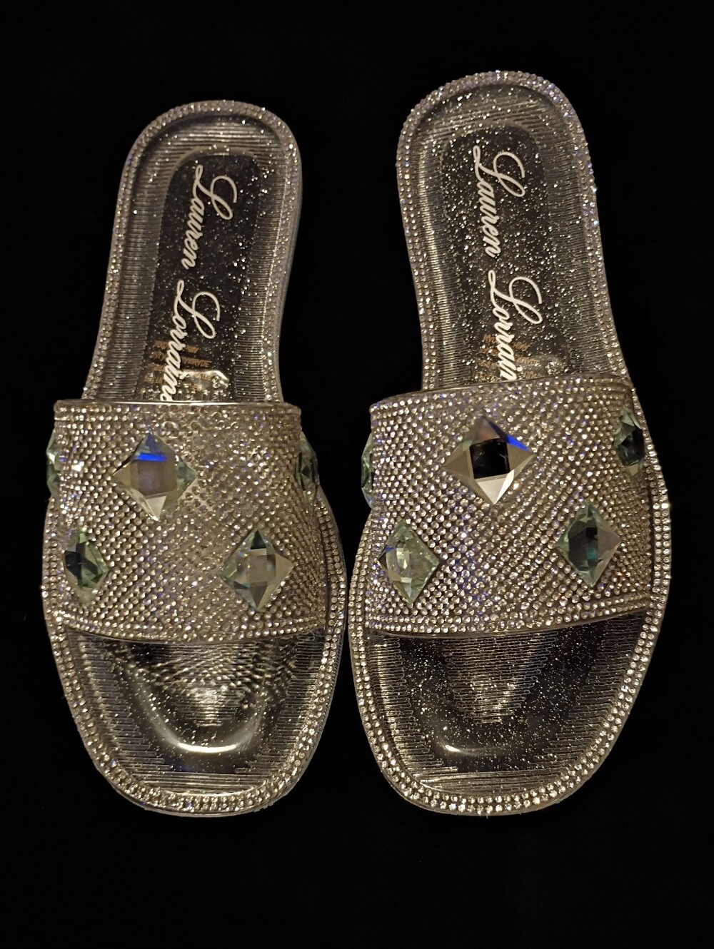 Lauren Lorraine Silver Jeweled Slide Sandals Size 6
